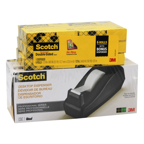 Scotch Double Sided Tape Refill Rolls, 6 Count With Desktop Dispenser MMM6656PKC40