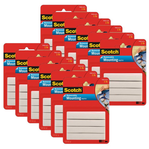 Scotch Mounting Putty, Removable, White, 2 Oz. Per Pack, 12 Packs MMM860-12