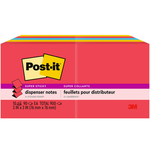 Post-It Super Sticky Dispenser Pop-Up Notes, 3 In X 3 In, Playful Primaries Collection, 10 Pads MMMR33010SSAN