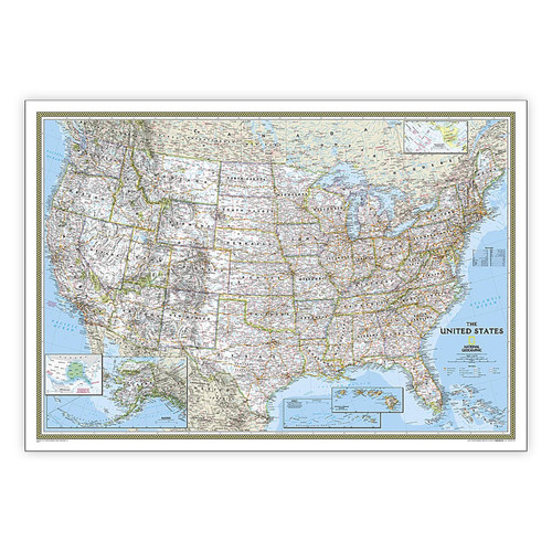 National United States Classic Map, Laminated, 43.5" X 30.5" NGMRE00620411