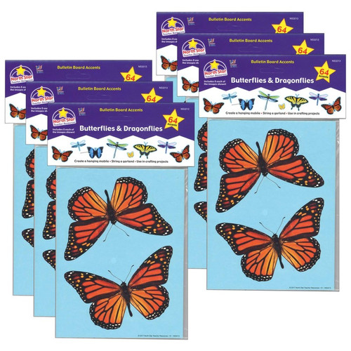 North Bulletin Board Accents, Butterflies & Dragonflies, 64 Pieces Per Pack, 6 Packs NST3213-6