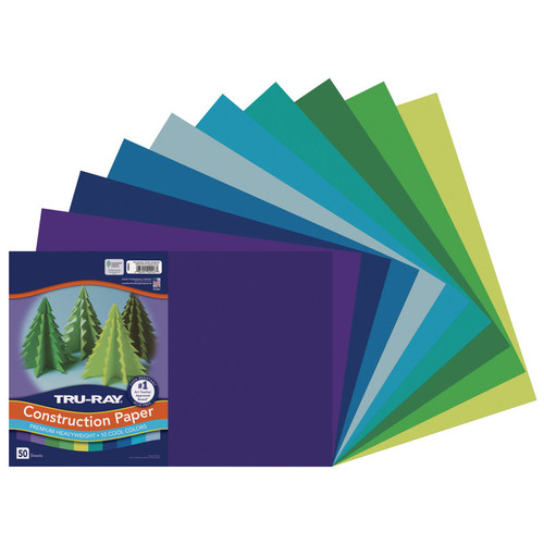 Tru-Ray Construction Paper, Heavyweight, Cool Assorted, 12" X 18", 50 Sheets PAC102943
