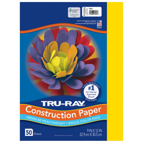 Tru-Ray Construction Paper, Heavyweight, Yellow, 9" X 12", 50 Sheets PAC103004