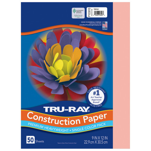 Tru-Ray Construction Paper, Heavyweight, Salmon, 9" X 12", 50 Sheets PAC103010