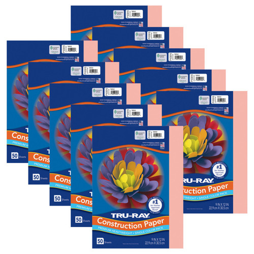 Tru-Ray Construction Paper, Heavyweight, Salmon, 9" X 12", 50 Sheets Per Pack, 10 Packs PAC103010-10