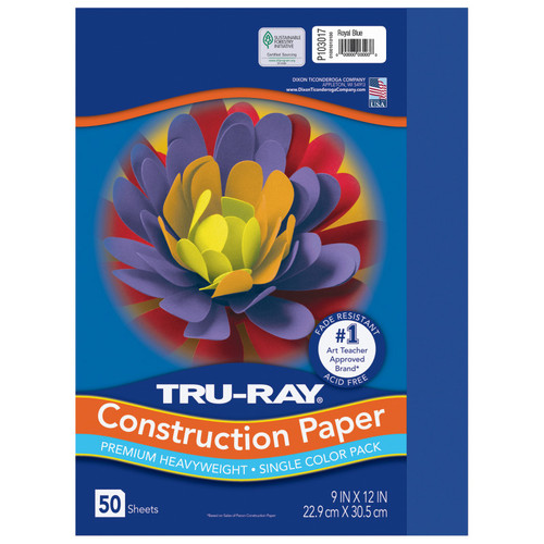Tru-Ray Construction Paper, Heavyweight, Royal Blue, 9" X 12", 50 Sheets PAC103017