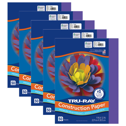 Tru-Ray Construction Paper, Heavyweight, Purple, 9" X 12", 50 Sheets Per Pack, 5 Packs PAC103019-5