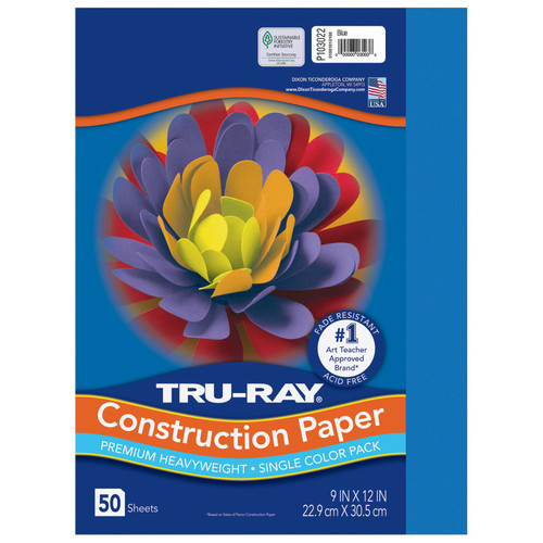 Tru-Ray Construction Paper, Heavyweight, Blue, 9" X 12", 50 Sheets PAC103022