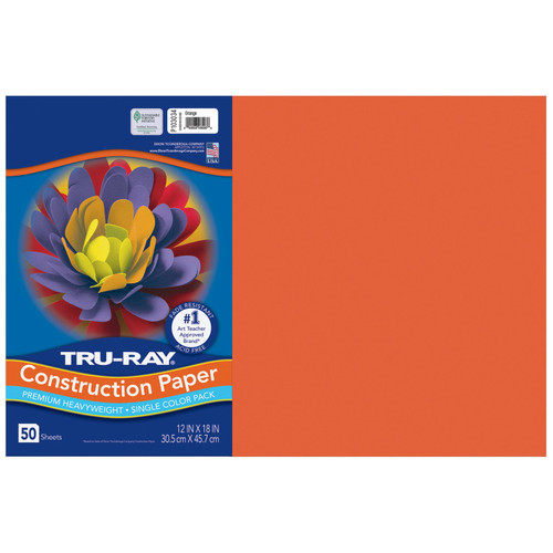 Tru-Ray Construction Paper, Heavyweight, Orange, 12" X 18", 50 Sheets PAC103034