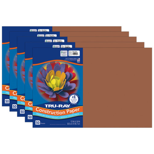 Tru-Ray Construction Paper, Heavyweight, Warm Brown, 12" X 18", 50 Sheets Per Pack, 5 Packs PAC103057-5