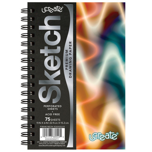 Ucreate Poly Sketch Book, Neon Squiggles, 9" X 6" PAC38040