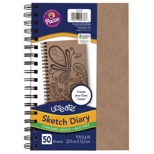 Ucreate Create Your Own Cover Sketch Diary, Natural Chip Cover, 9" X 6", 50 Sheets PAC4776
