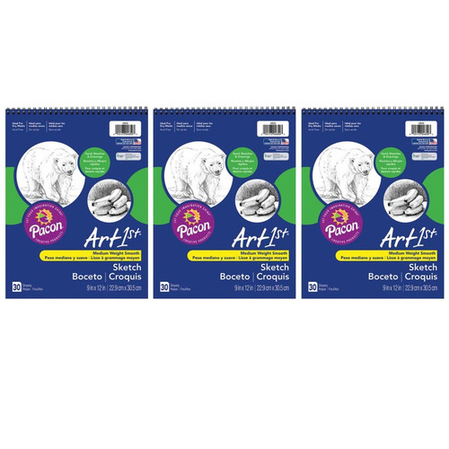 Ucreate Sketch Book, Standard Weight, 9" X 12", 30 Sheets Per Book, 3 Books PAC4850-3