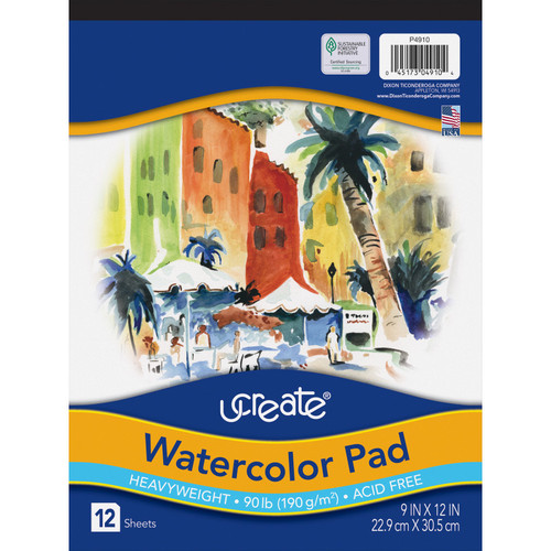 Ucreate Watercolor Pad, 90 Lb., 9" X 12", 12 Sheets PAC4910