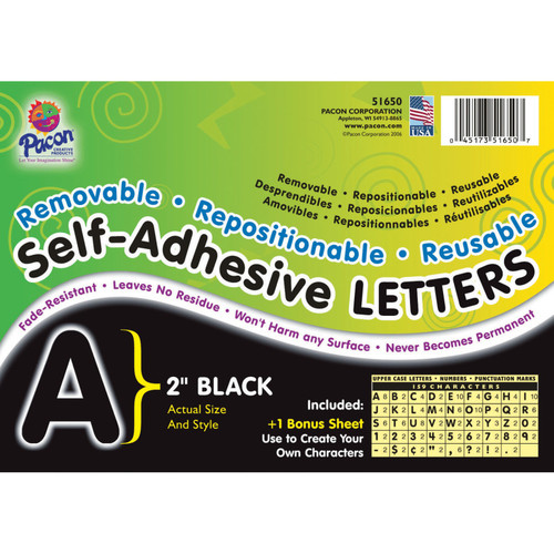 Pacon Self-Adhesive Letters, Black, Puffy Font, 2", 159 Characters PAC51650