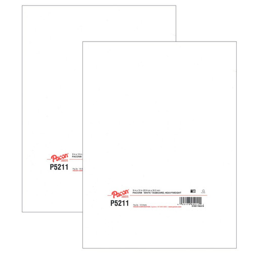 Pacon Heavyweight Tagboard, White, 9" X 12", 100 Sheets Per Pack, 2 Packs PAC5211-2