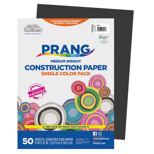 Prang Construction Paper, Medium Weight, Black, 9" X 12", 50 Sheets PAC6303