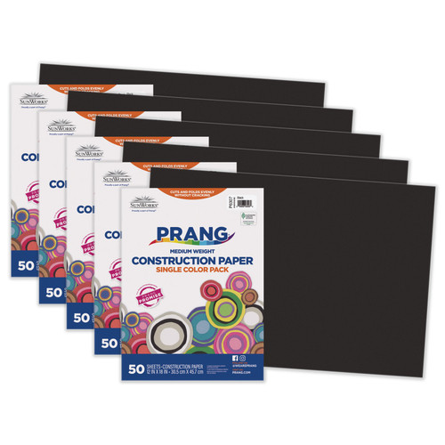 Prang Construction Paper, Medium Weight, Black, 12" X 18", 50 Sheets Per Pack, 5 Packs PAC6307-5