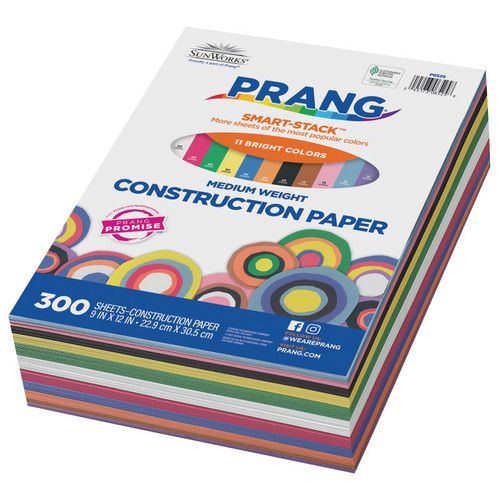 Prang Construction Paper Smart Stack 11 Colors, 11 Assorted Colors, 9" X 12", 300 Sheets PAC6525