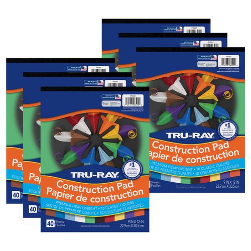 Tru-Ray Construction Paper Pad, Heavyweight, 10 Classic Colors, 9" X 12", 40 Sheets, Pack Of 6 PAC6592-6