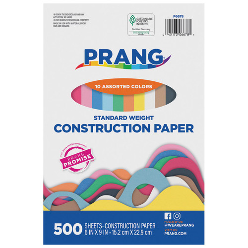 Prang Construction Paper, Standard Weight, 10 Assorted Colors, 6" X 9", 500 Sheets PAC6678