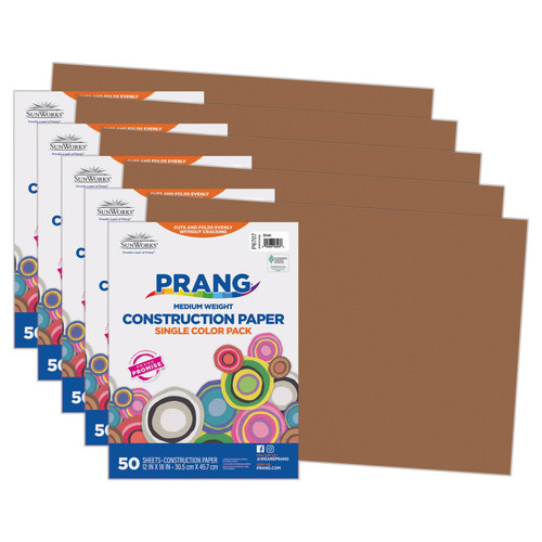 Prang Construction Paper, Medium Weight, Brown, 12" X 18", 50 Sheets Per Pack, 5 Packs PAC6707-5