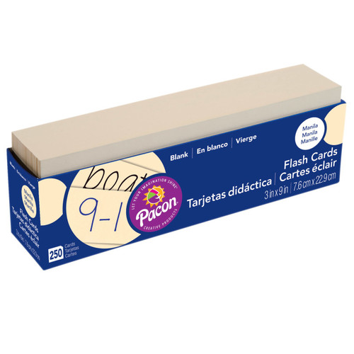 Pacon Blank Flash Card Dispenser Box, Manila, Unruled 3" X 9", 250 Cards PAC74100