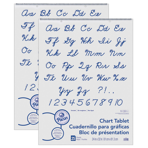 Pacon Chart Tablet, Cursive Cover, Unruled 24" X 32", 25 Sheets, 2 Tablets PAC74510-2
