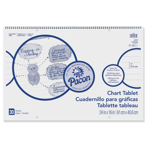 Pacon Chart Tablet, Cursive Cover, 1" Ruled, 24" X 16", 30 Sheets PAC74630