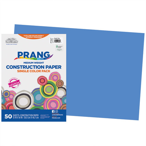 Prang Construction Paper, Medium Weight, Bright Blue, 12" X 18", 50 Sheets PAC7507