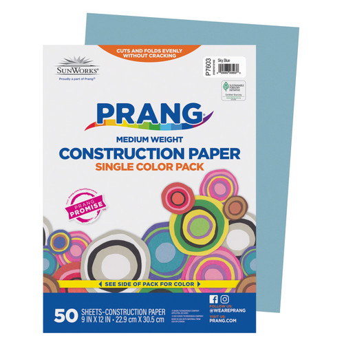 Prang Construction Paper, Medium Weight, Sky Blue, 9" X 12", 50 Sheets PAC7603