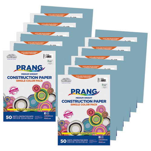 Prang Construction Paper, Medium Weight, Sky Blue, 9" X 12", 50 Sheets Per Pack, 10 Packs PAC7603-10