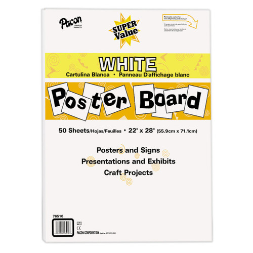 Pacon Super Value Poster Board, White, 22" X 28", 50 Sheets PAC76510