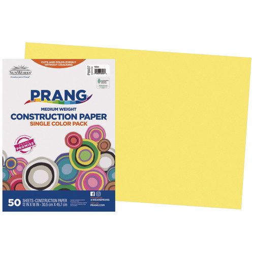 Prang Construction Paper, Medium Weight, Yellow, 12" X 18", 50 Sheets PAC8407