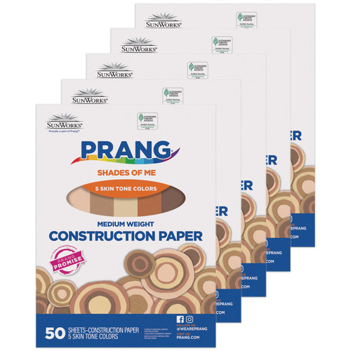Prang Shades Of Me Construction Paper, Medium Weight, 5 Assorted Skin Tone Colors, 9" X 12", 50 Sheets Per Pack, 5 Packs PAC9509-5