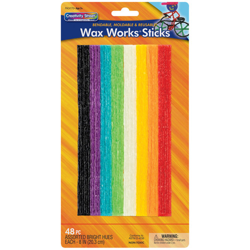Creativity Wax Works Sticks, Assorted Bright Hues, 8", 48 Pieces PACAC4170