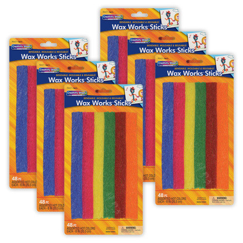 Creativity Wax Works Sticks, Assorted Hot Colors, 8", 48 Per Pack, 6 Packs PACAC4171-6