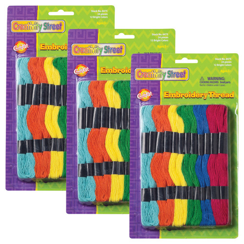 Creativity Embroidery Thread Skeins, 12 Colors, 24 Skeins Per Pack, 3 Packs PACAC6475-3