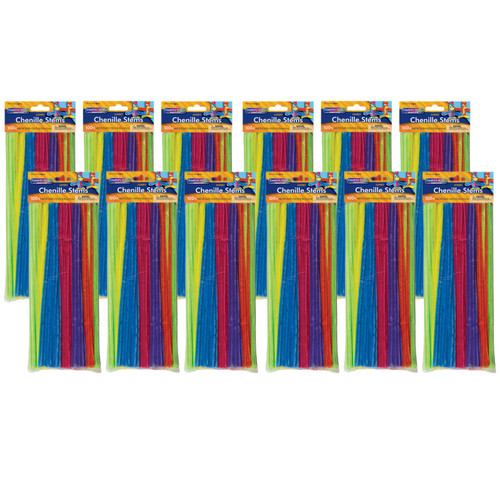 Creativity Jumbo Stems, Hot Assorted Colors, 12" X 6 Mm, 100 Per Pack, 12 Packs PACAC711004-12