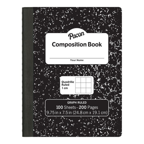 Pacon Composition Book, Black Marble, 1 Cm Quadrille Ruled 9-3/4" X 7-1/2", 100 Sheets PACMMK37105