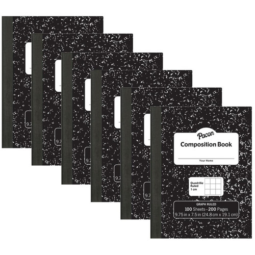 Pacon Composition Book, Black Marble, 1 Cm Quadrille Ruled 9-3/4" X 7-1/2", 100 Sheets, Pack Of 6 PACMMK37105-6
