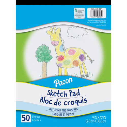 Pacon Sketch Pad, White, 9" X 12", 50 Sheets PACMMK50105F