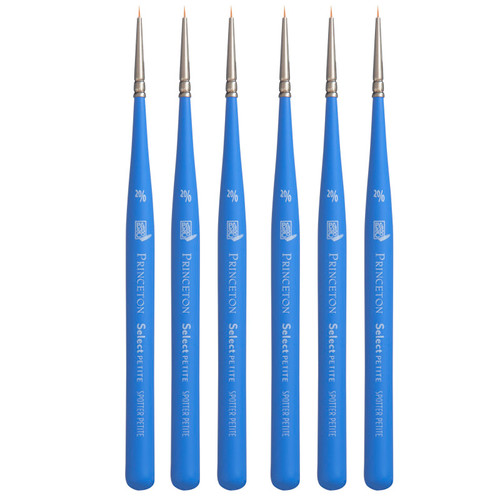 Princeton Select Artiste Mini Spotter Brush, Synthetic Bristles, Short Handle Mixed Media Paintbrush, Jewel Blue, Size 20/0, Pack Of 6 PBXP3750MSP200-6