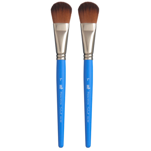 Princeton Select Artiste Oval Mop Brush, Synthetic Bristles, Short Handle Mixed Media Paintbrush, Jewel Blue, Size 1 Inch, Pack Of 2 PBXP3750OM100-2