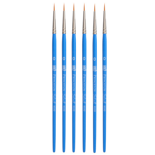 Princeton Select Artiste Round Brush, Synthetic Bristles, Short Handle Mixed Media Paintbrush, Jewel Blue, Size 0, Pack Of 6 PBXP3750R0-6