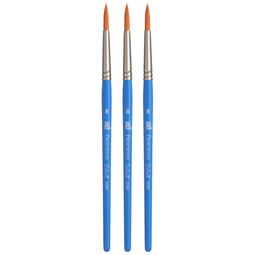 Princeton Select Artiste Round Brush, Synthetic Bristles, Short Handle Mixed Media Paintbrush, Jewel Blue, Size 8, Pack Of 3 PBXP3750R8-3