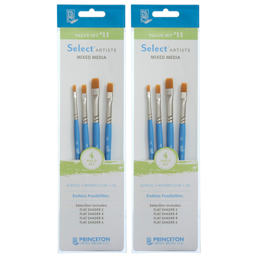 Princeton Select Artiste Brush Set No. 11, Synthetic Bristles, Short Handle Mixed Media Paintbrush, Jewel Blue, 4 Per Set, 2 Sets PBXP3750SET111-2