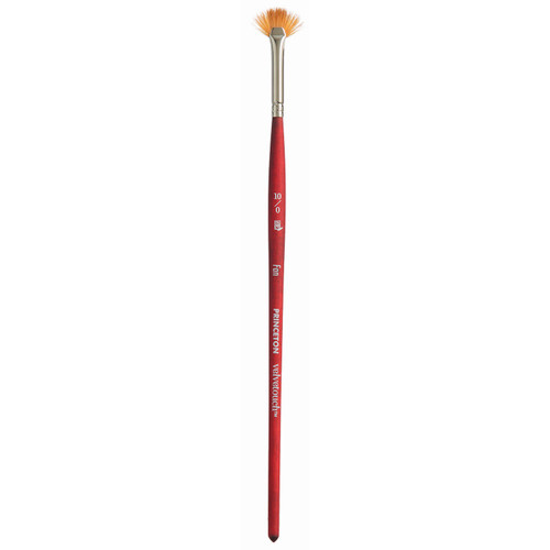 Princeton Velvetouch Fan Brush, Synthetic Bristles, Short Handle Mixed Media Paintbrush, Scarlet, Size 10/0, 1 Count PBXP3950FN100