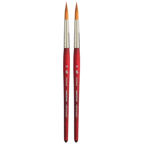 Princeton Velvetouch Long Round Brush, Synthetic Bristles, Short Handle Mixed Media Paintbrush, Scarlet, Size 10, Pack Of 2 PBXP3950LR10-2