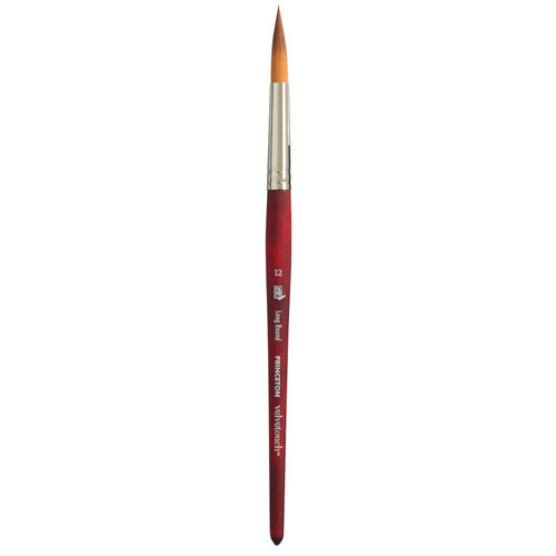 Princeton Velvetouch Long Round Brush, Synthetic Bristles, Short Handle Mixed Media Paintbrush, Scarlet, Size 12, 1 Count PBXP3950LR12